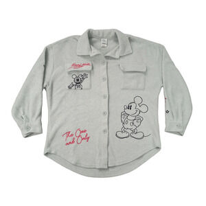 Disney Girls L (12/14) Mickey Mouse Fleece Shacket Button Up Shirt Embroidered